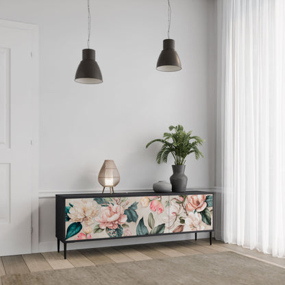 Mobile TV FLORAL GRACE a 3 ante in finitura nera