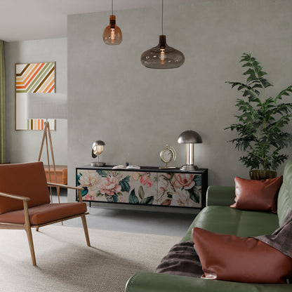 Mobile TV FLORAL GRACE a 3 ante in finitura nera