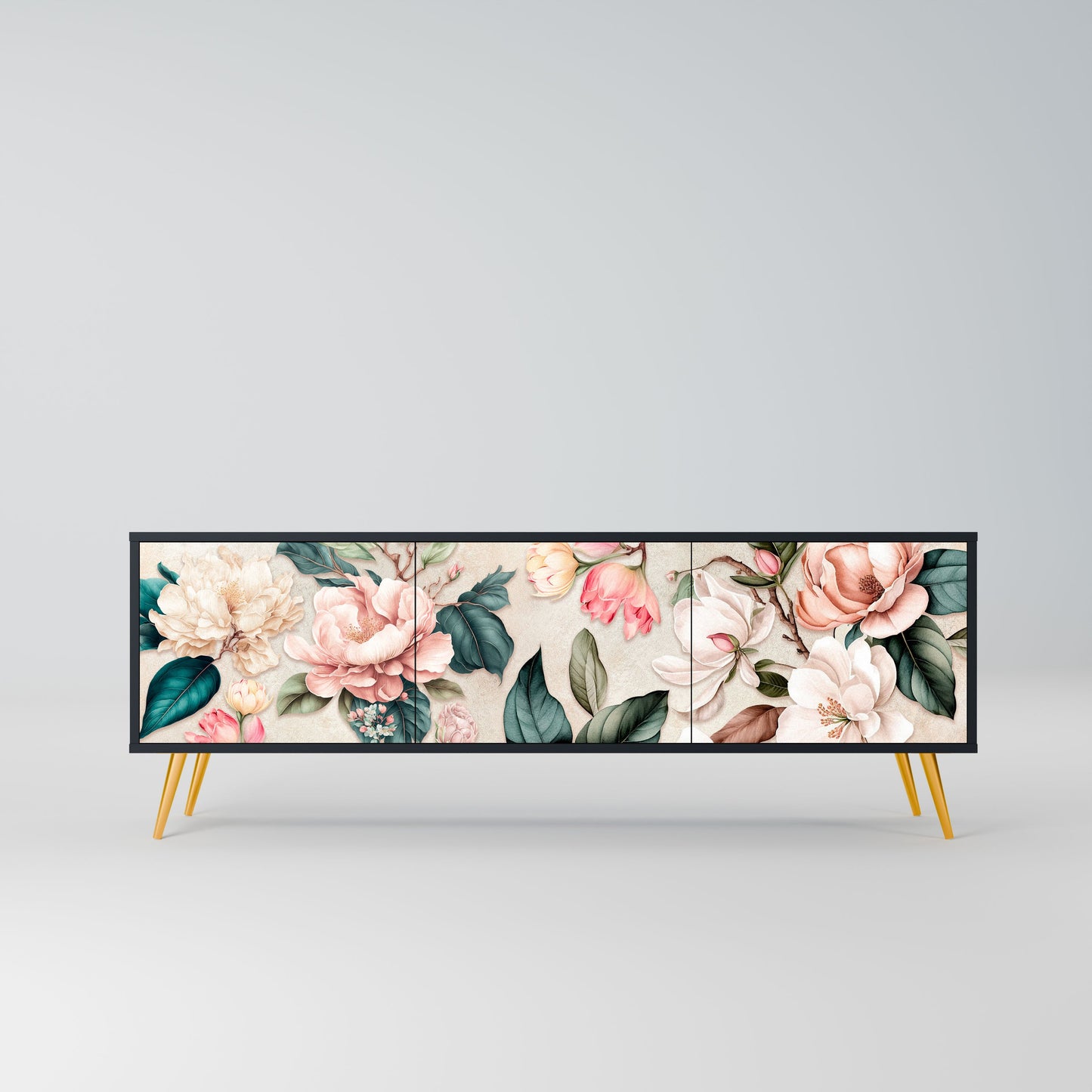 Mobile TV FLORAL GRACE a 3 ante in finitura nera