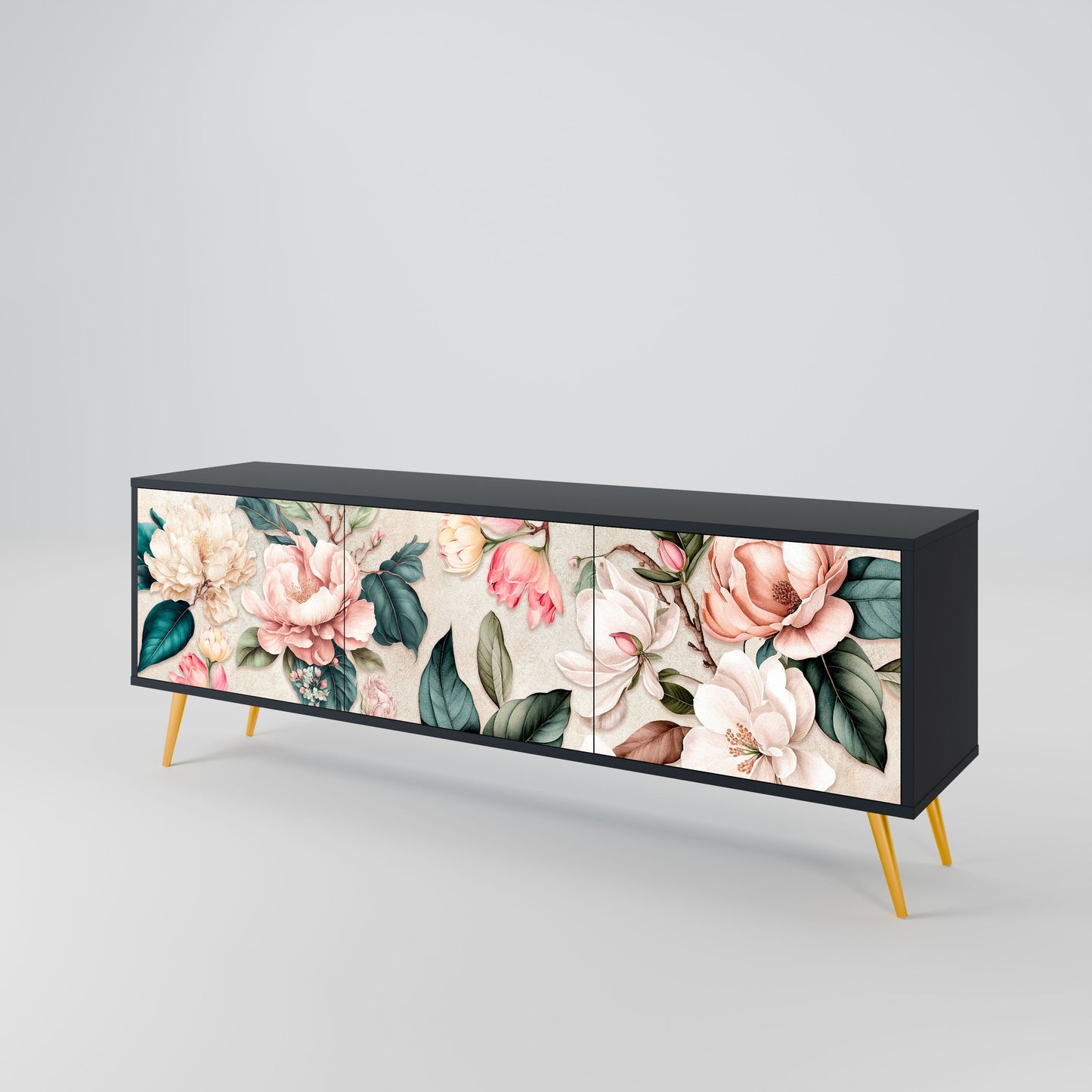 Mobile TV FLORAL GRACE a 3 ante in finitura nera