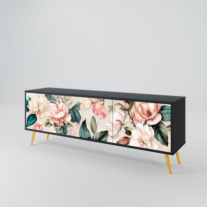 Mobile TV FLORAL GRACE a 3 ante in finitura nera