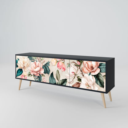 Mobile TV FLORAL GRACE a 3 ante in finitura nera
