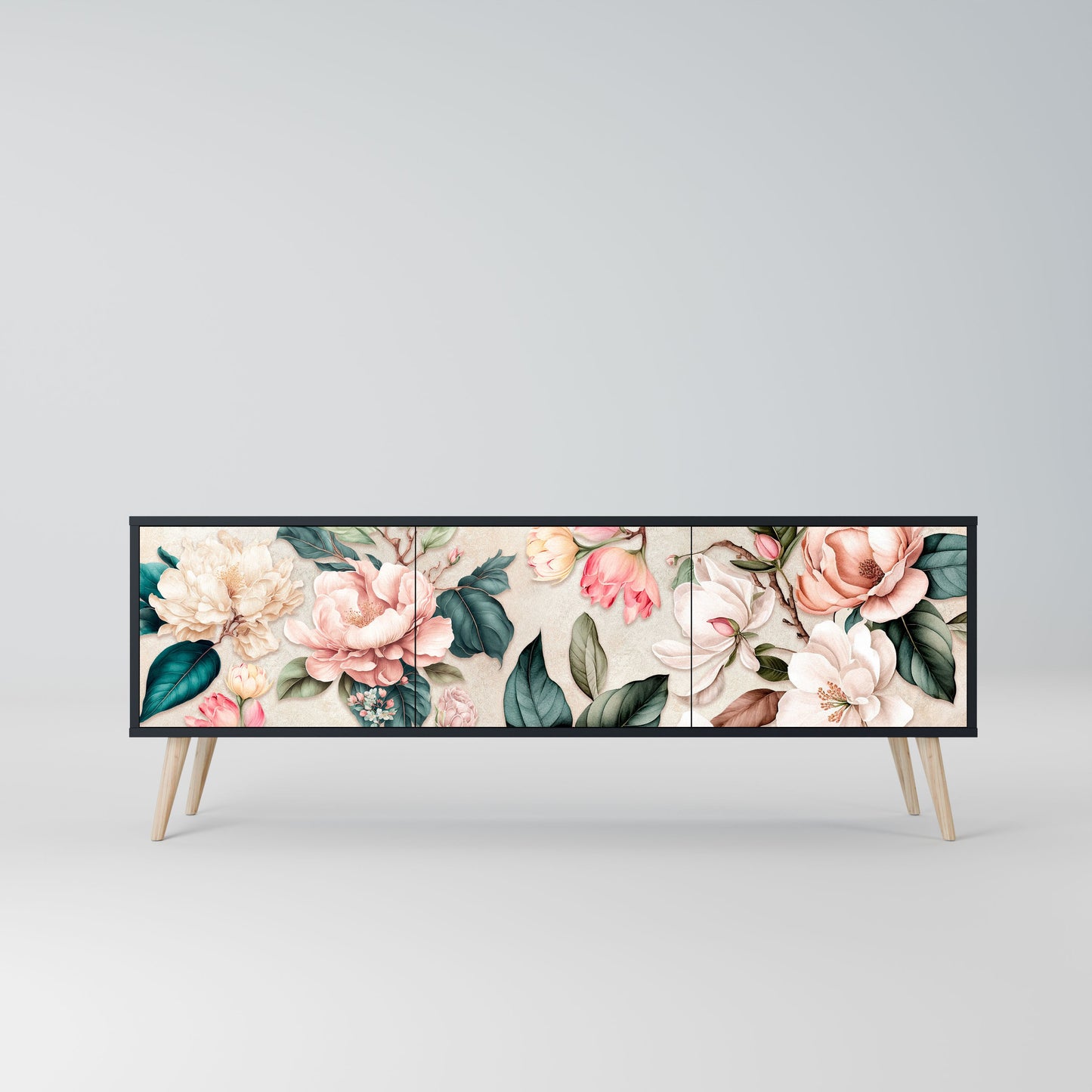 Mobile TV FLORAL GRACE a 3 ante in finitura nera