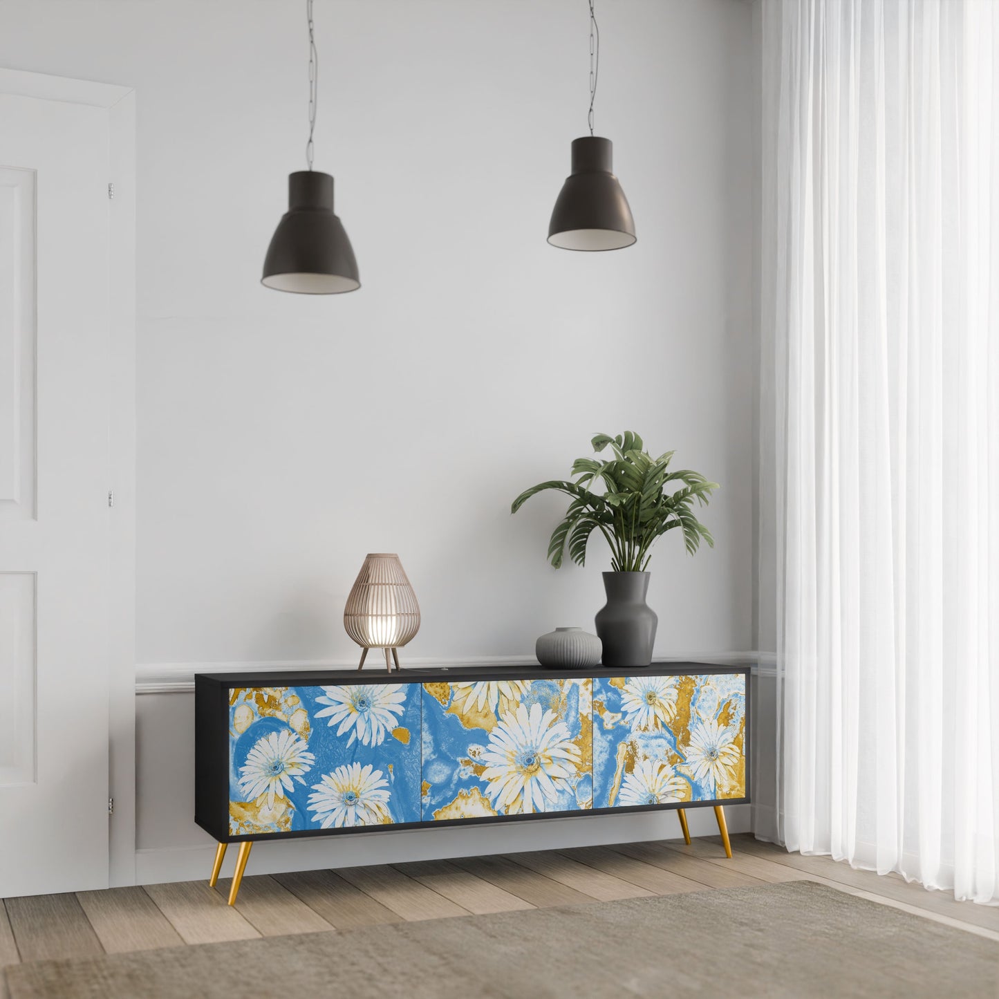 Mobile TV DAISY LUXE a 3 ante in finitura nera