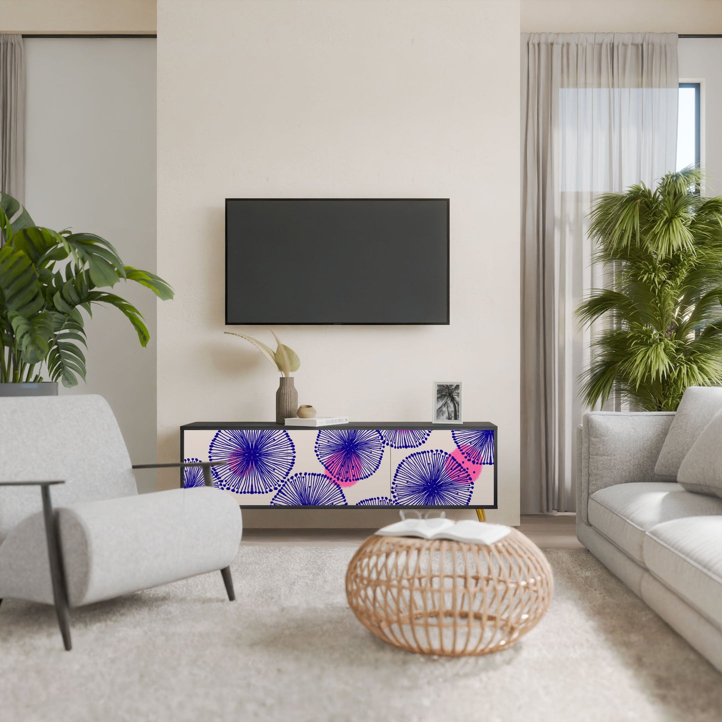 Mobile TV MAGIC NATURE a 3 ante in finitura nera