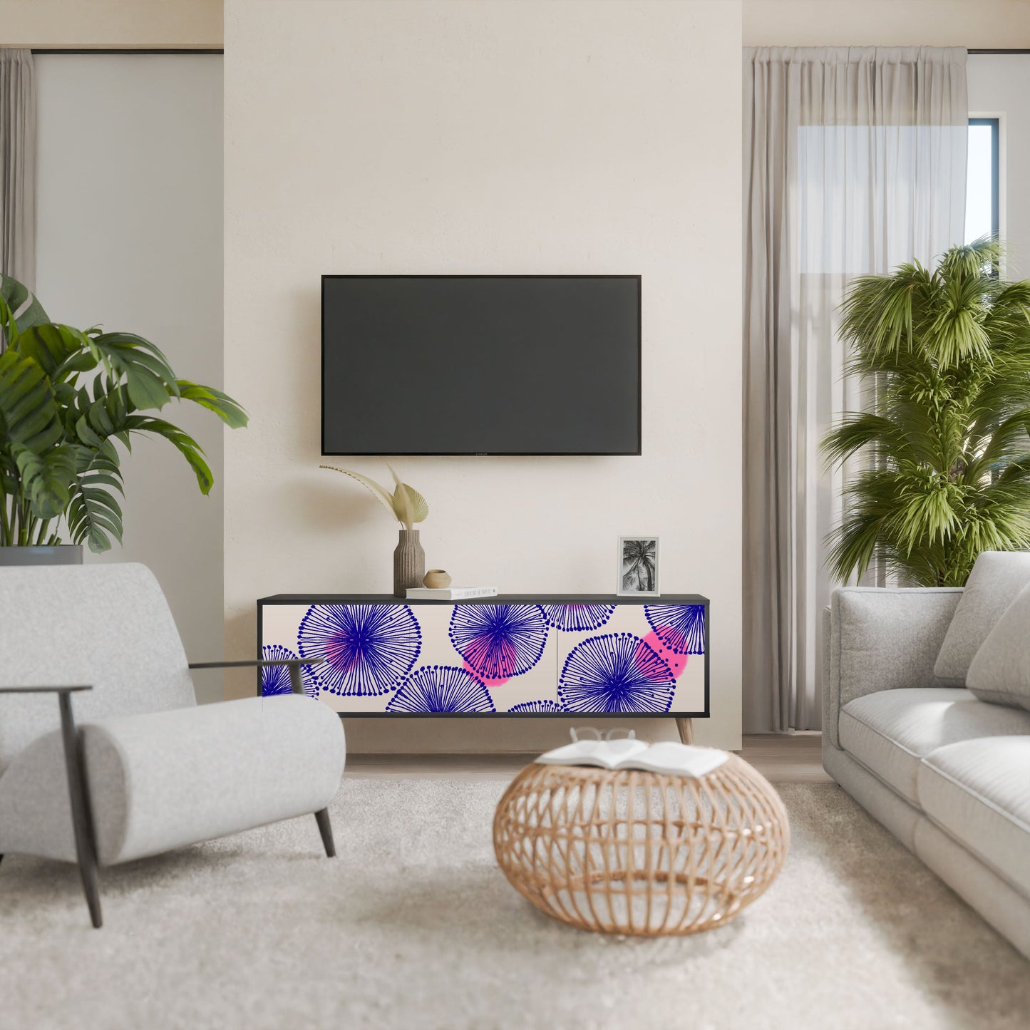Mobile TV MAGIC NATURE a 3 ante in finitura nera