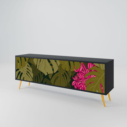 TROPICAL BEAUTY 3-Door TV Stand in Black Finish