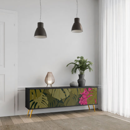 TROPICAL BEAUTY 3-Door TV Stand in Black Finish