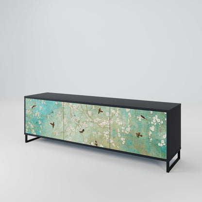 BLOOMING CHARM 3-Door TV Stand in Black Finish