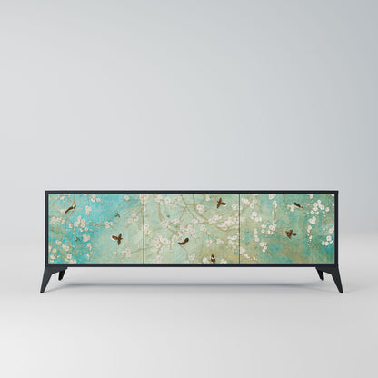 BLOOMING CHARM 3-Door TV Stand in Black Finish