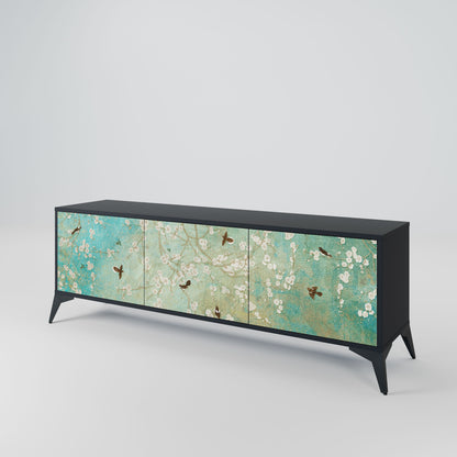 BLOOMING CHARM 3-Door TV Stand in Black Finish