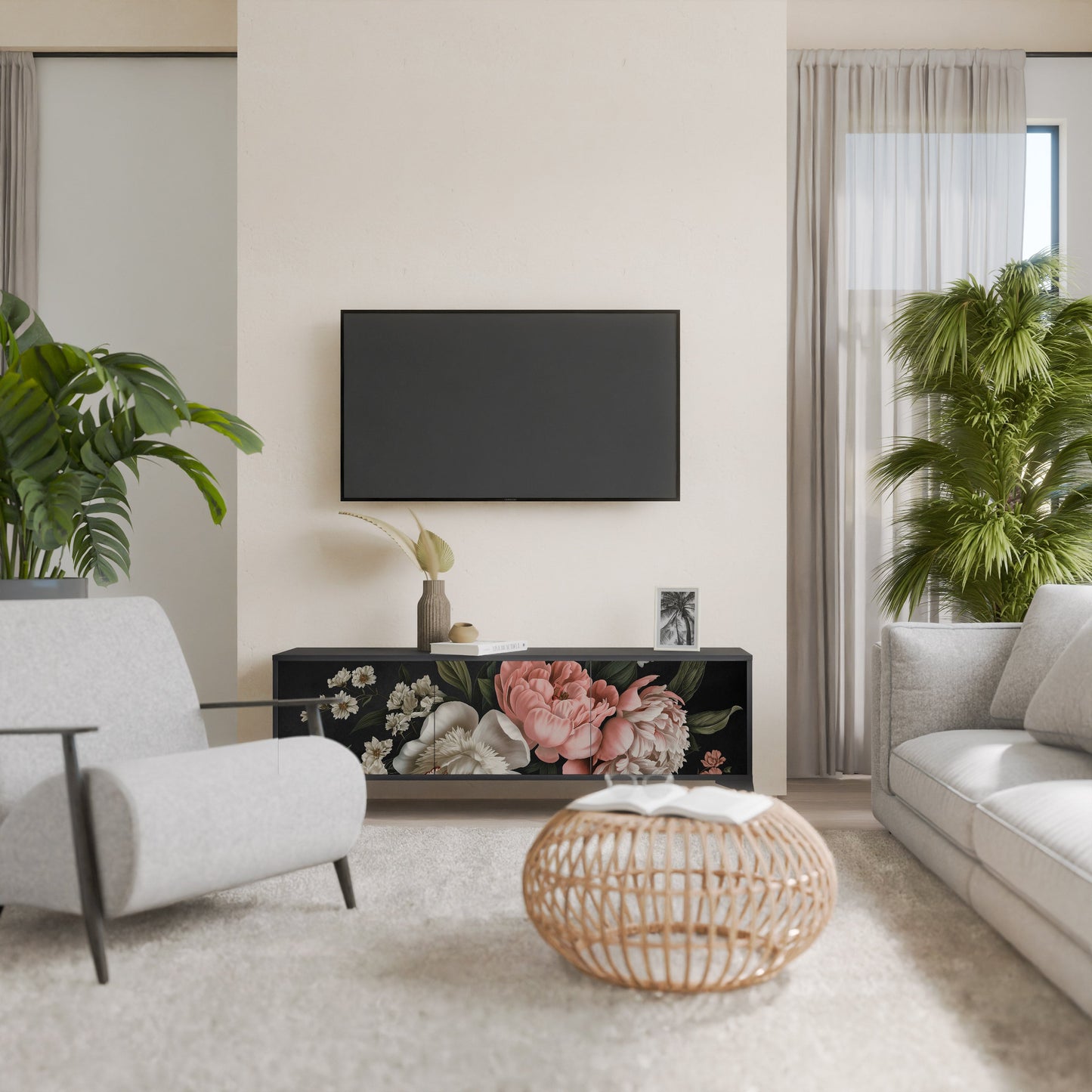 Mobile TV LUSH ELEGANCE a 3 ante con finitura nera