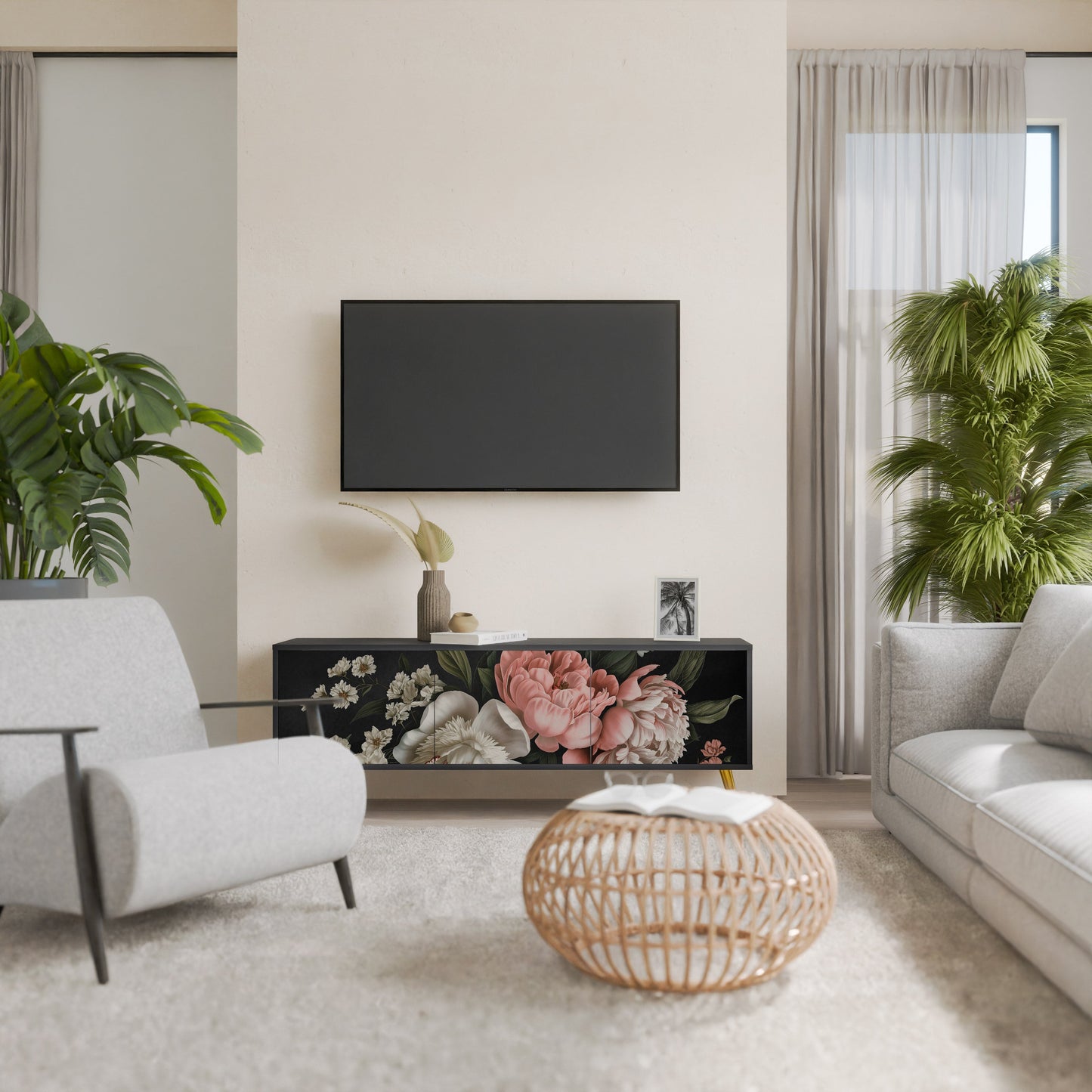 Mobile TV LUSH ELEGANCE a 3 ante con finitura nera