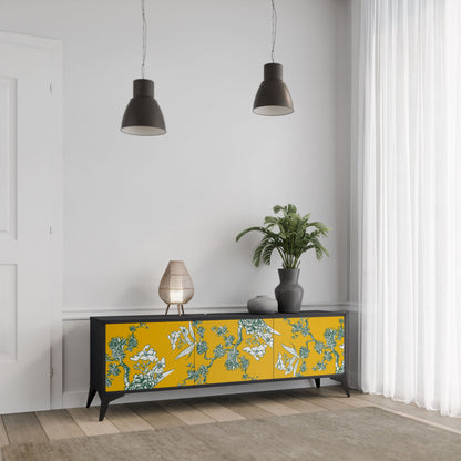 Mobile TV YELLOW CHINOISERIE a 3 ante con finitura nera
