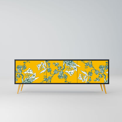 Mobile TV YELLOW CHINOISERIE a 3 ante con finitura nera