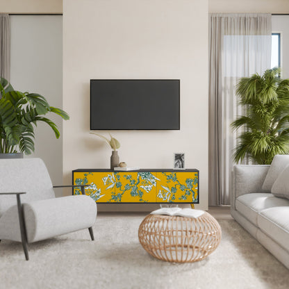 Mobile TV YELLOW CHINOISERIE a 3 ante con finitura nera