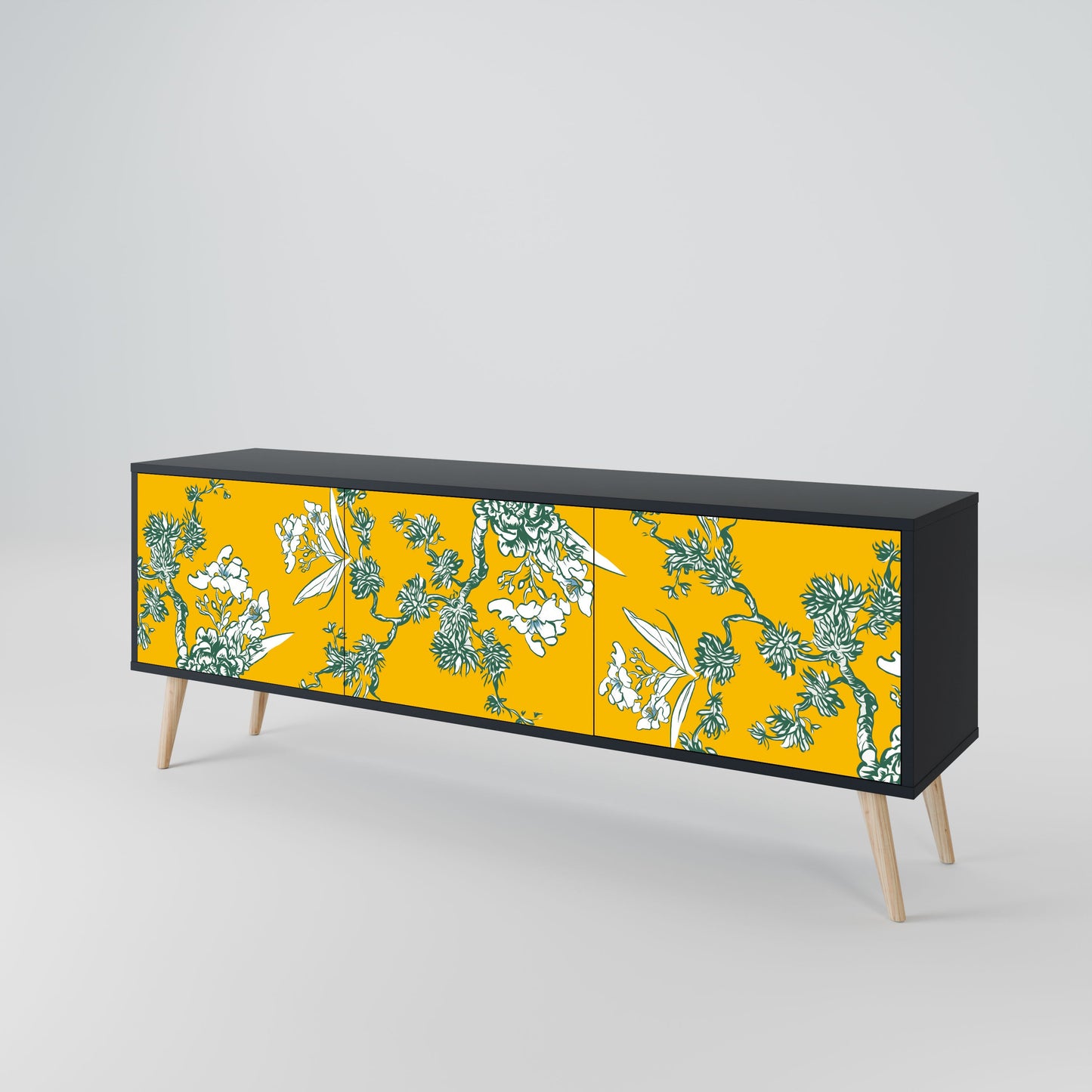 Mobile TV YELLOW CHINOISERIE a 3 ante con finitura nera