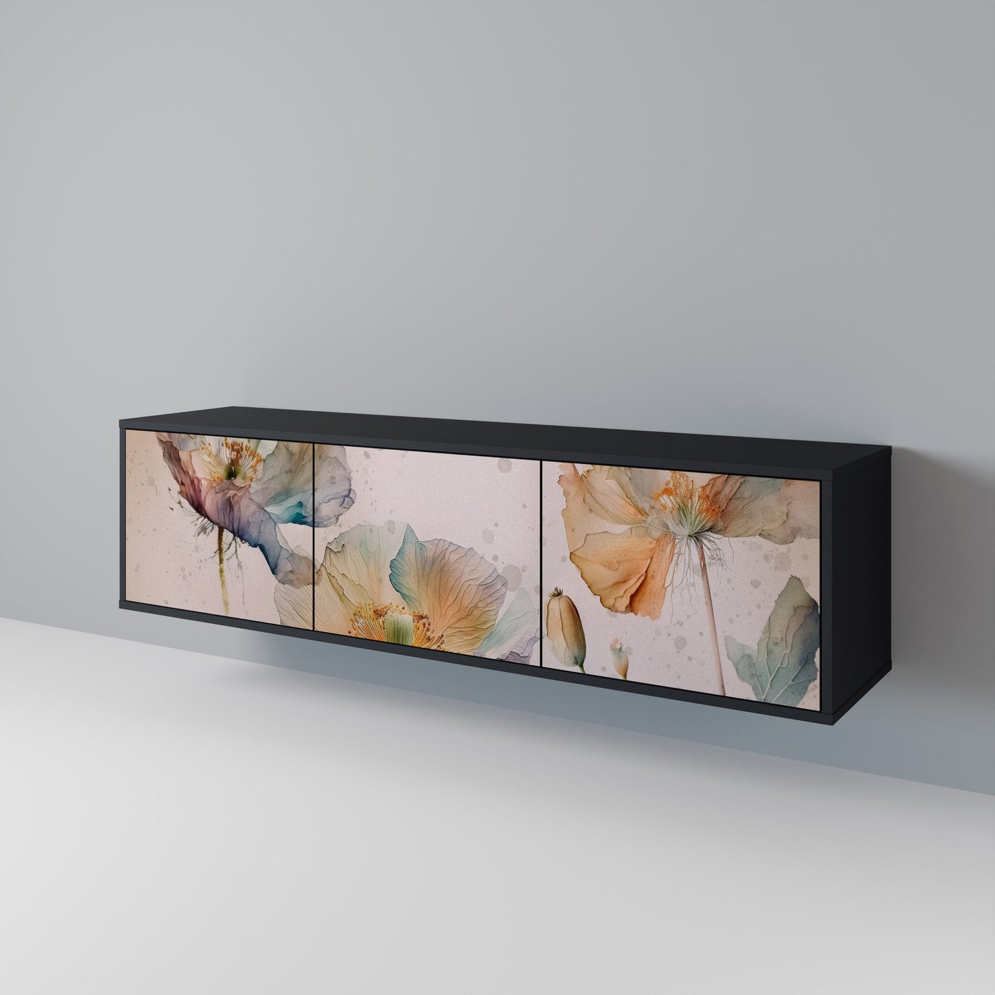 Mobile TV SOFTEN POPPY a 3 ante con finitura nera