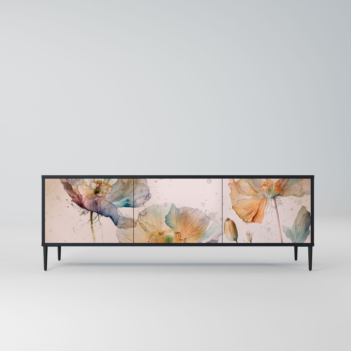 Mobile TV SOFTEN POPPY a 3 ante con finitura nera
