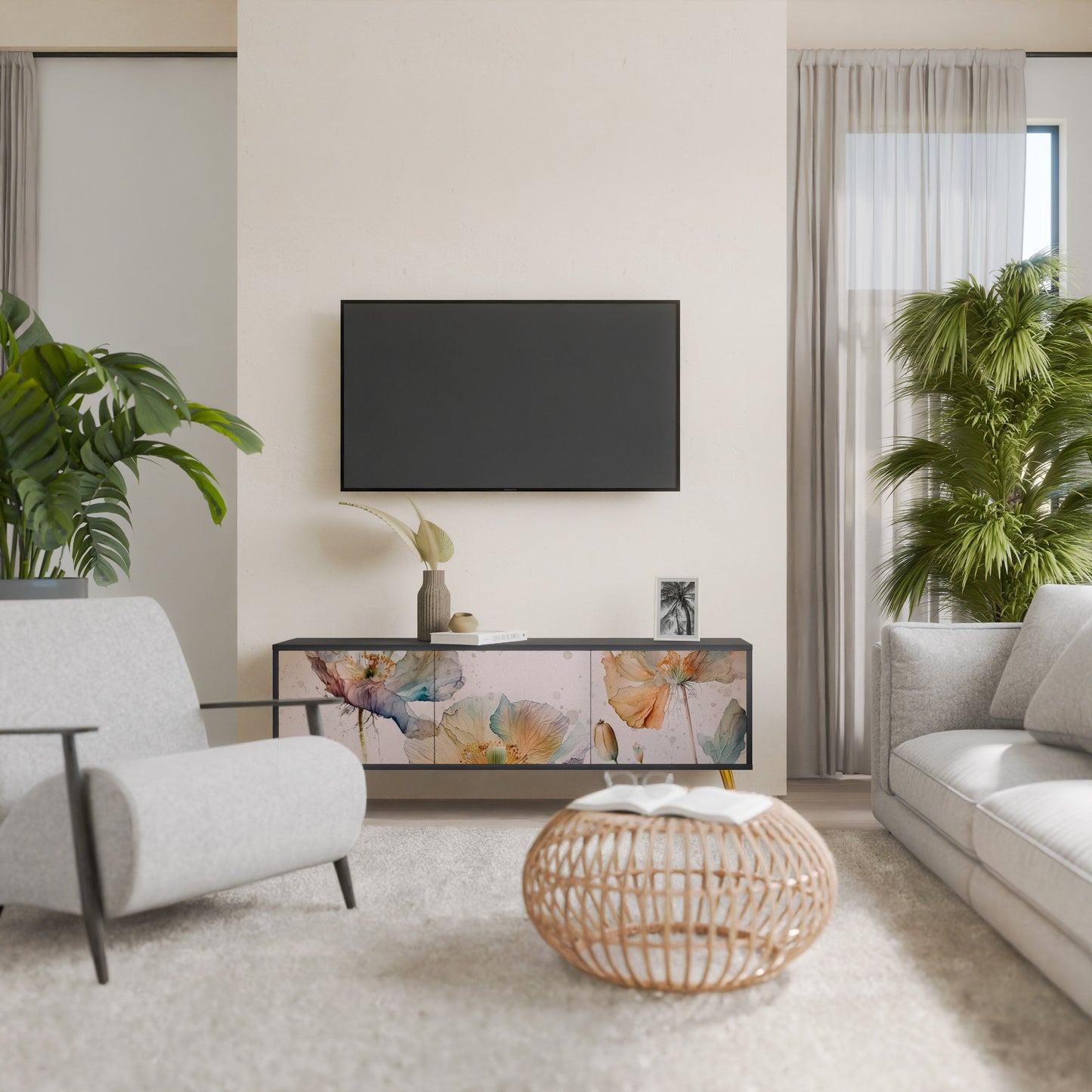 Mobile TV SOFTEN POPPY a 3 ante con finitura nera