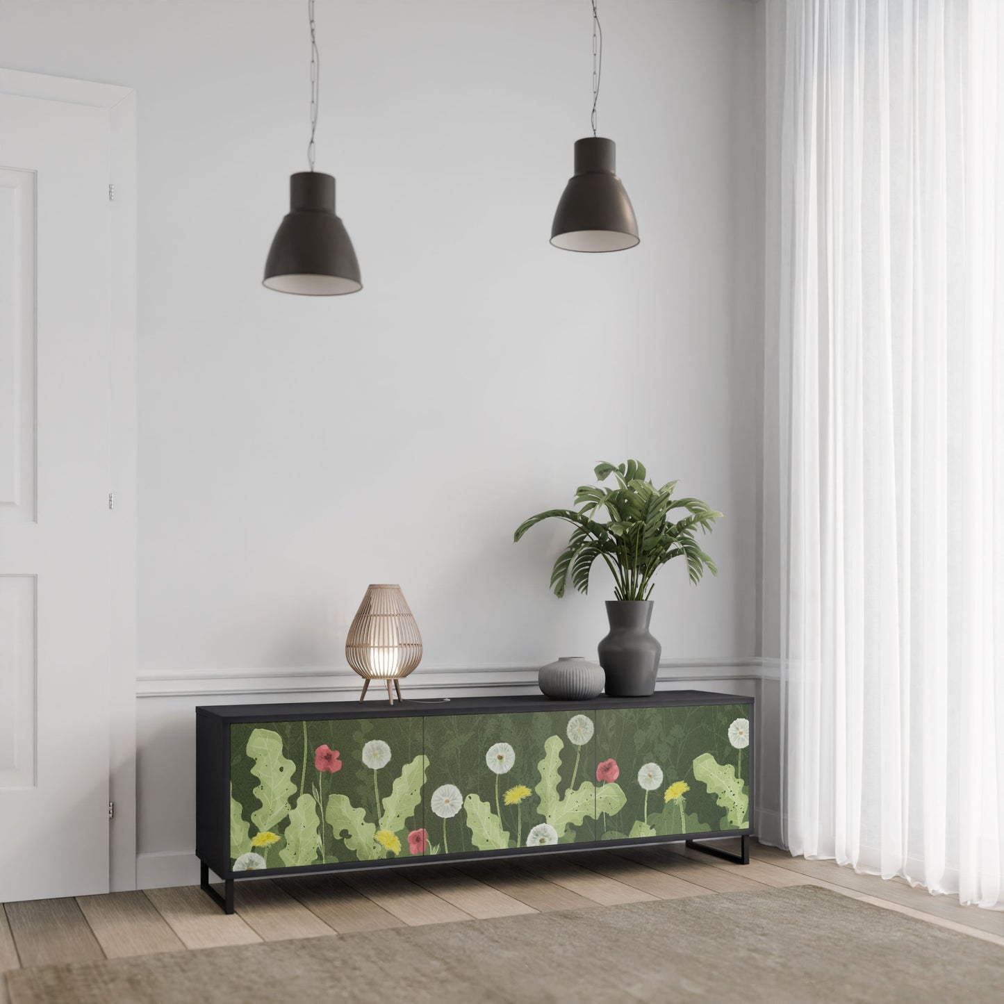 Mobile TV DANDELION AMUSE a 3 ante con finitura nera