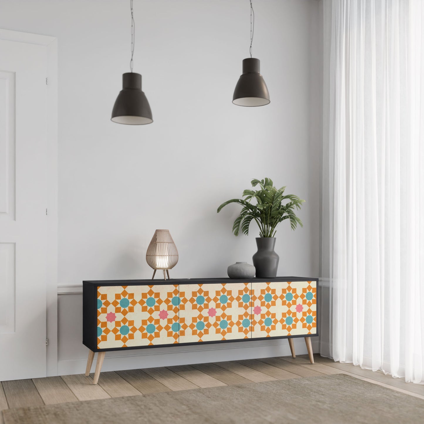 Mobile TV a 3 ante FLORAL DECOR in finitura nera