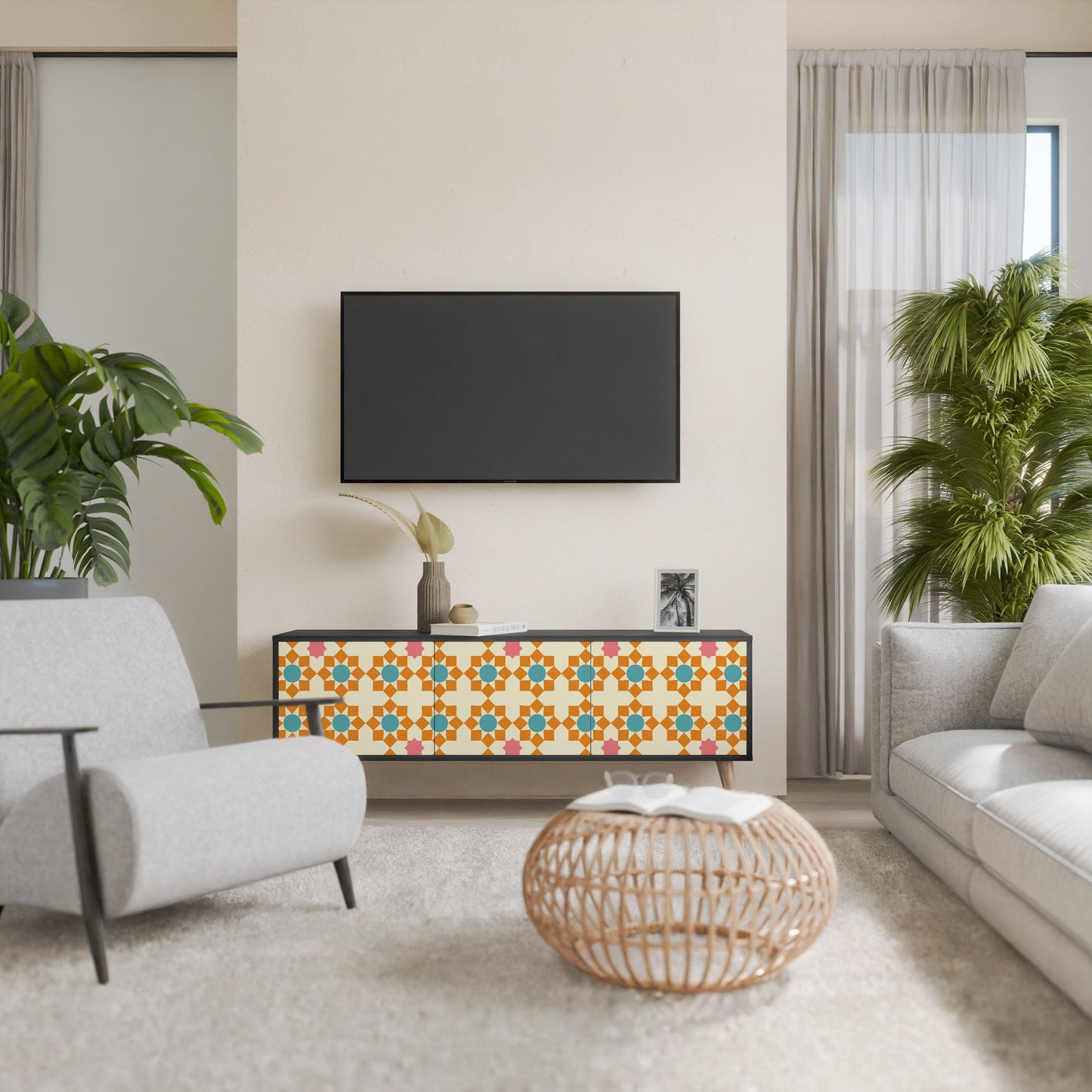 Mobile TV a 3 ante FLORAL DECOR in finitura nera