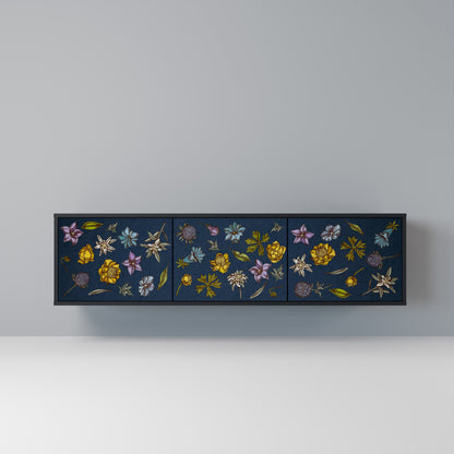 Mobile TV a 3 ante FLOWERS ON NAVY BLUE in finitura nera