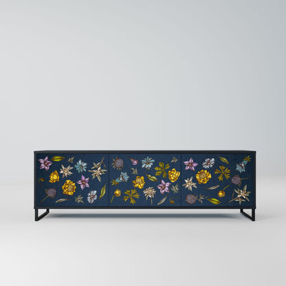 Mobile TV a 3 ante FLOWERS ON NAVY BLUE in finitura nera