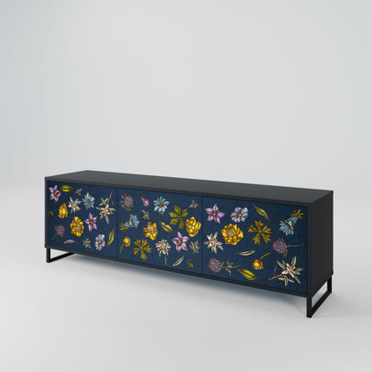 Mobile TV a 3 ante FLOWERS ON NAVY BLUE in finitura nera