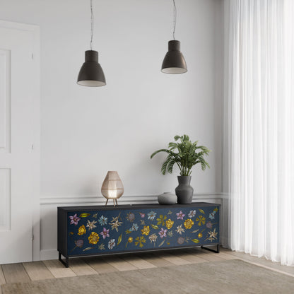 Mobile TV a 3 ante FLOWERS ON NAVY BLUE in finitura nera