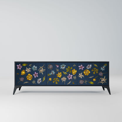 Mobile TV a 3 ante FLOWERS ON NAVY BLUE in finitura nera