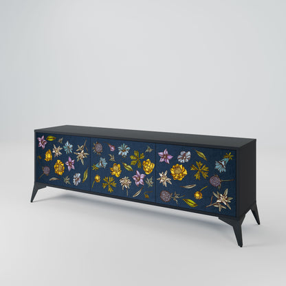 Mobile TV a 3 ante FLOWERS ON NAVY BLUE in finitura nera