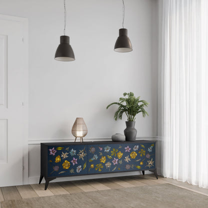 Mobile TV a 3 ante FLOWERS ON NAVY BLUE in finitura nera