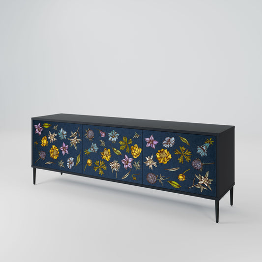 Mobile TV a 3 ante FLOWERS ON NAVY BLUE in finitura nera