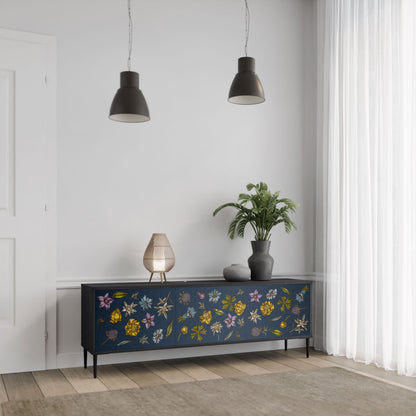 Mobile TV a 3 ante FLOWERS ON NAVY BLUE in finitura nera