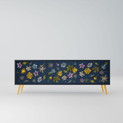 Mobile TV a 3 ante FLOWERS ON NAVY BLUE in finitura nera
