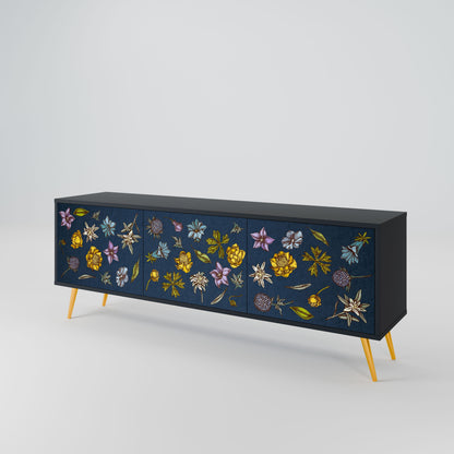 Mobile TV a 3 ante FLOWERS ON NAVY BLUE in finitura nera