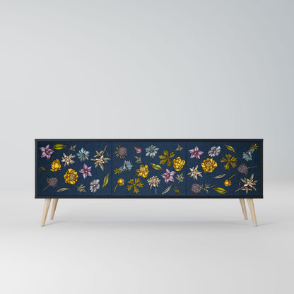 Mobile TV a 3 ante FLOWERS ON NAVY BLUE in finitura nera
