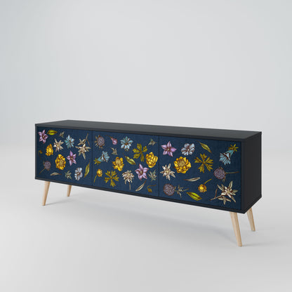 Mobile TV a 3 ante FLOWERS ON NAVY BLUE in finitura nera