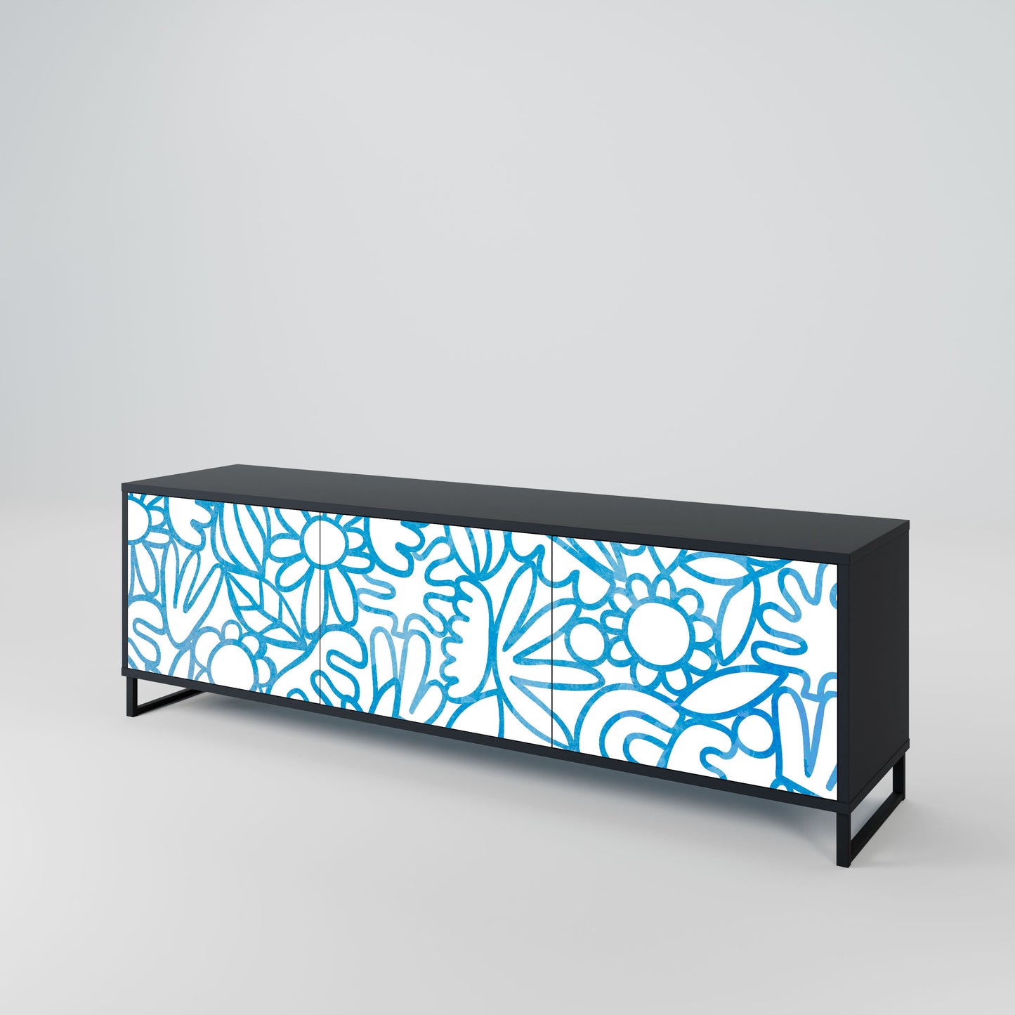 Mobile TV BLOOMY MORNING a 3 ante con finitura nera