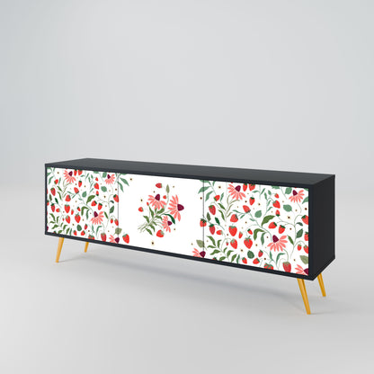 Mobile TV a 3 ante FLOWERS AND STRAWBERRIES in finitura nera