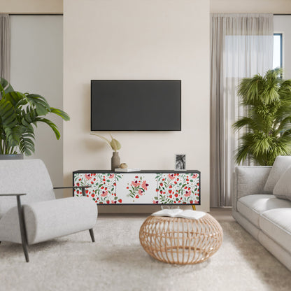 Mobile TV a 3 ante FLOWERS AND STRAWBERRIES in finitura nera