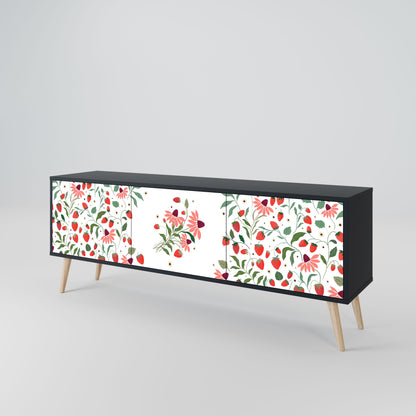Mobile TV a 3 ante FLOWERS AND STRAWBERRIES in finitura nera