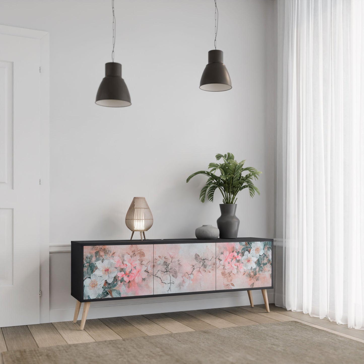 Mobile TV CHERRY BLOSSOM a 3 ante in finitura nera