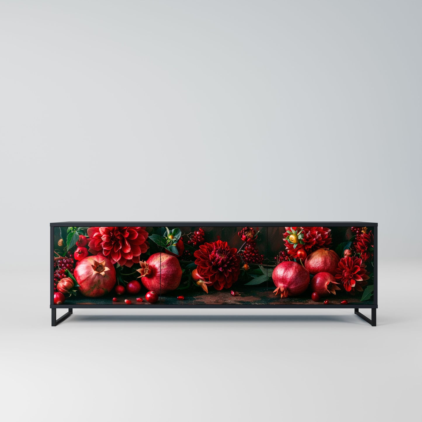Mobile TV a 3 ante DAHLIAS AND POMEGRANATES in finitura nera