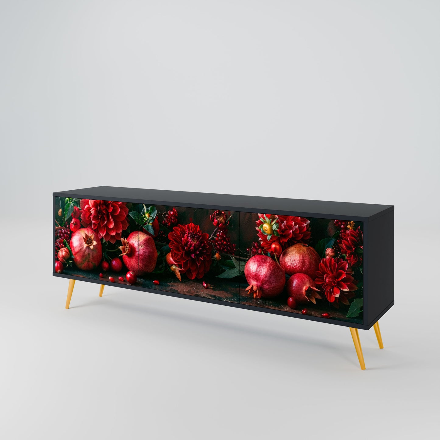 Mobile TV a 3 ante DAHLIAS AND POMEGRANATES in finitura nera