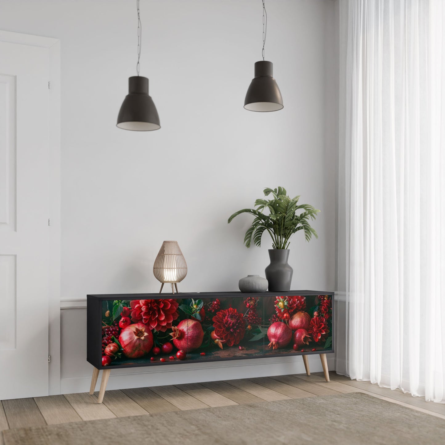 Mobile TV a 3 ante DAHLIAS AND POMEGRANATES in finitura nera