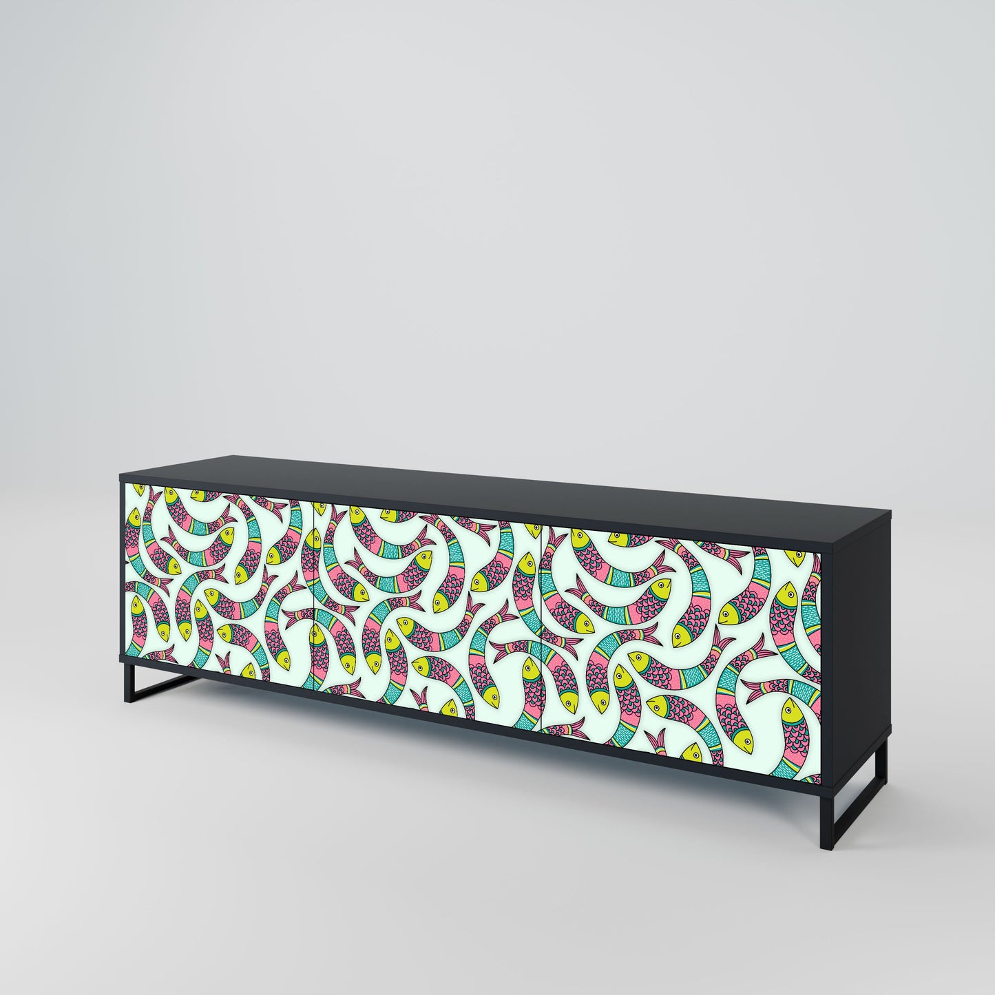 Mobile TV INDIAN FISH a 3 ante con finitura nera