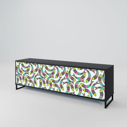 Mobile TV INDIAN FISH a 3 ante con finitura nera
